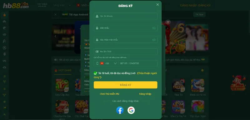 Đăng ký tài khoản HB88 dễ dàng nhanh chóng